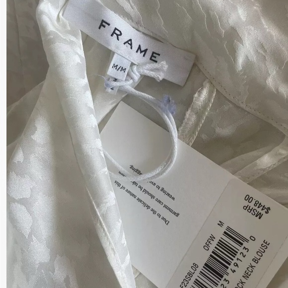 Frame Foldover Mock Neck Blouse in off white - Picture 7 of 8